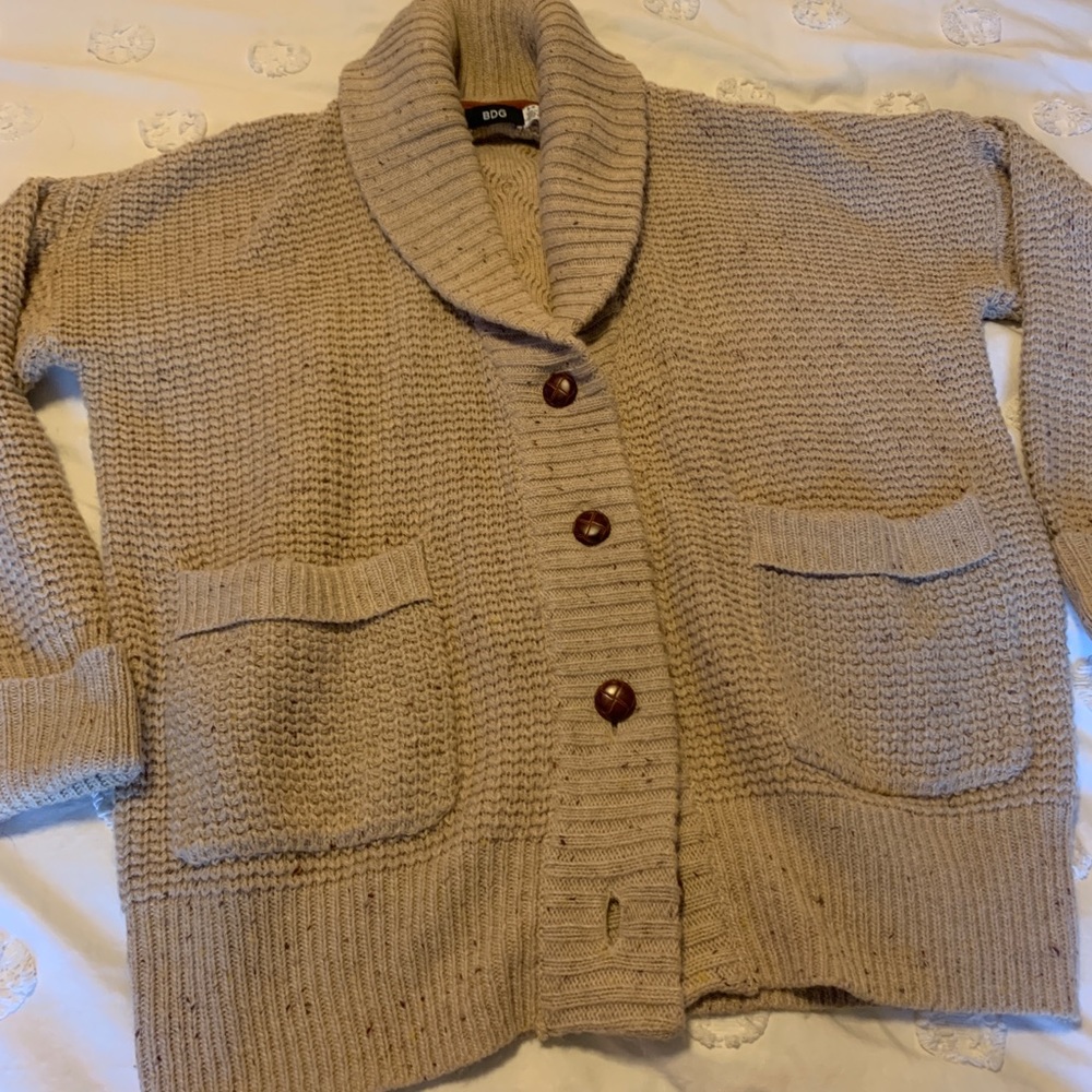 bDG tan grandpa cardigan